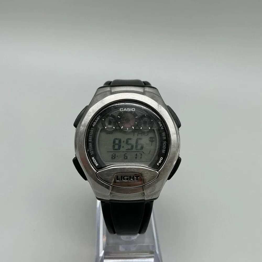 Casio W-755 Mens Watch 42mm Digital Black Resin World Time Illuminator 100M WR